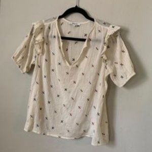 Madewell Embroidered Short Sleeve Top Size S
